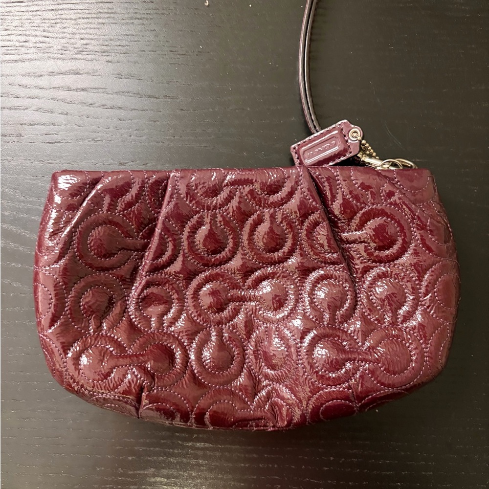 Coach Women’s Quilted Patent Wristlet Pouch - Burgundy